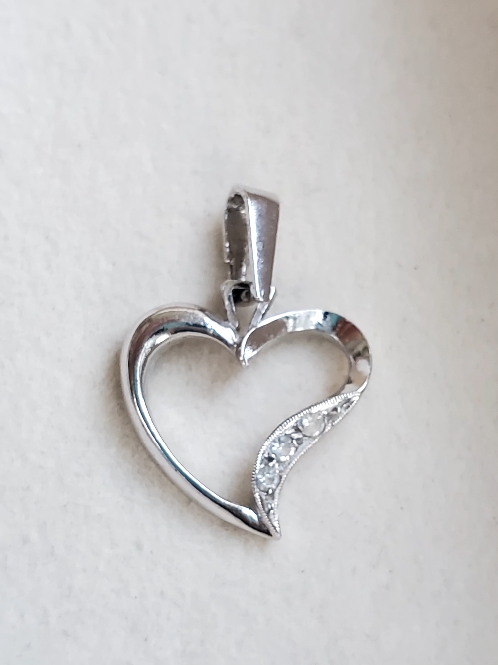 Sterling Silver Open Heart Pendant Necklace in Silver with CZ Accent • 1.17g
